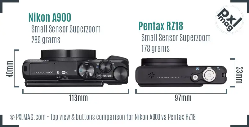 Nikon A900 vs Pentax RZ18 top view buttons comparison
