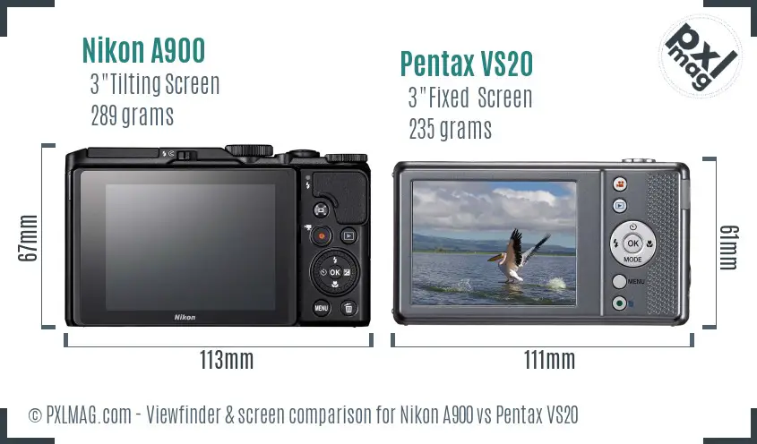 Nikon A900 vs Pentax VS20 Screen and Viewfinder comparison