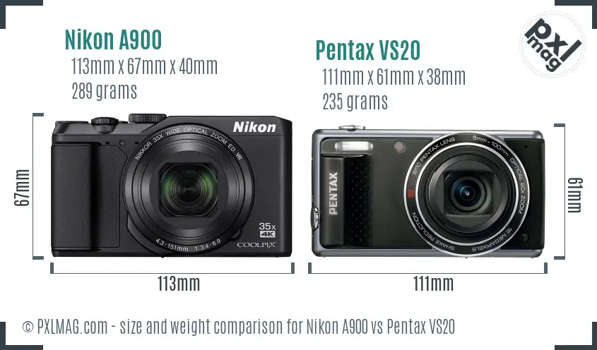 Nikon A900 vs Pentax VS20 size comparison