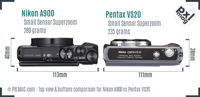 Nikon A900 vs Pentax VS20 top view buttons comparison