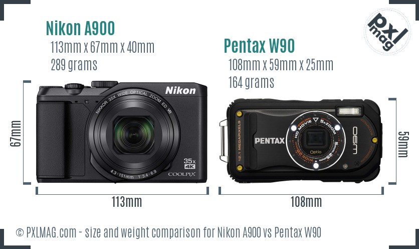 Nikon A900 vs Pentax W90 size comparison Nikon A900 vs Pentax W90 size comparison