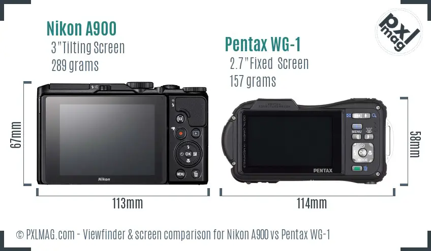 Nikon A900 vs Pentax WG-1 Screen and Viewfinder comparison