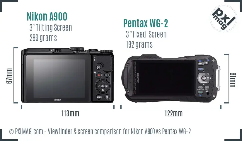 Nikon A900 vs Pentax WG-2 Screen and Viewfinder comparison
