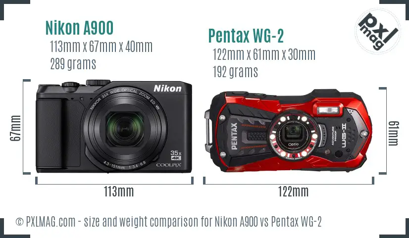 Nikon A900 vs Pentax WG-2 size comparison