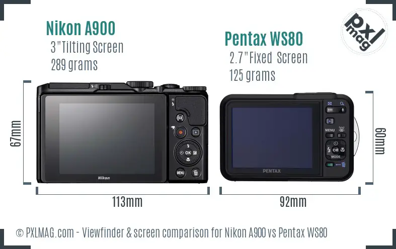 Nikon A900 vs Pentax WS80 Screen and Viewfinder comparison