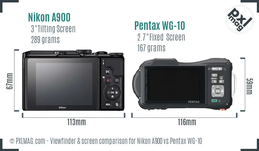 Nikon A900 vs Pentax WG-10 Screen and Viewfinder comparison