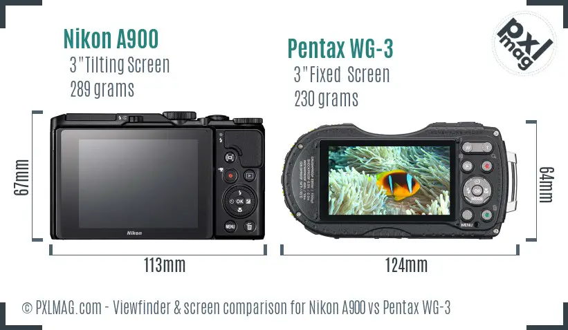 Nikon A900 vs Pentax WG-3 Screen and Viewfinder comparison