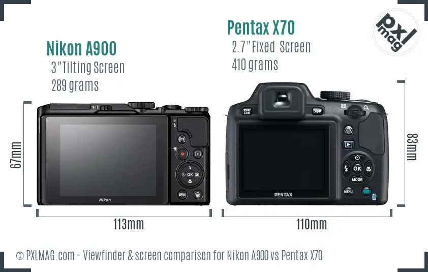 Nikon A900 vs Pentax X70 Screen and Viewfinder comparison