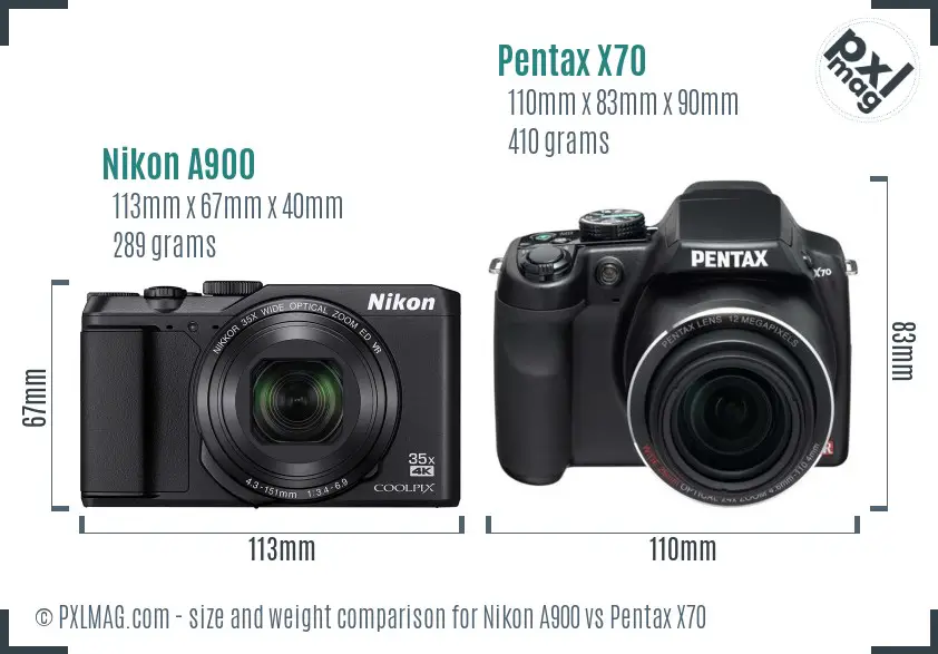 Nikon A900 vs Pentax X70 size comparison