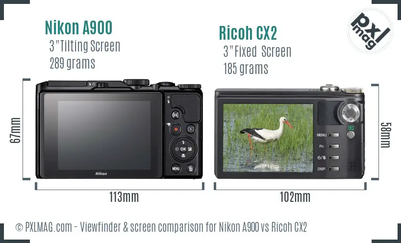 Nikon A900 vs Ricoh CX2 Screen and Viewfinder comparison
