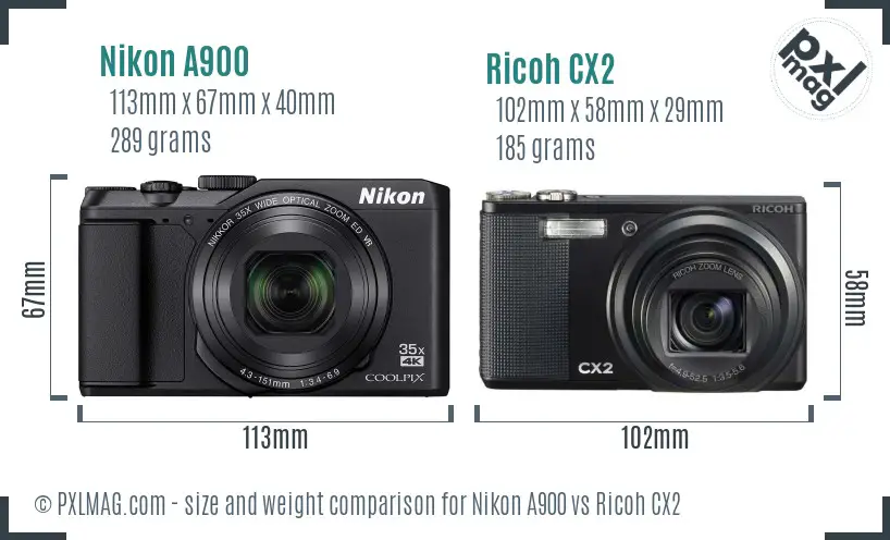 Nikon A900 vs Ricoh CX2 size comparison