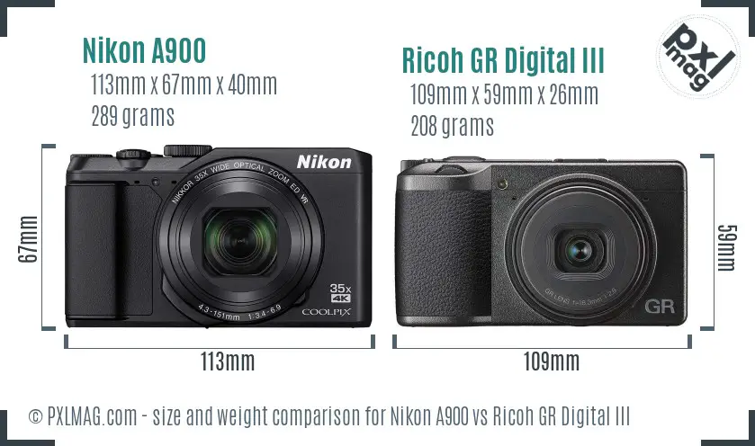 Nikon A900 vs Ricoh GR Digital III size comparison