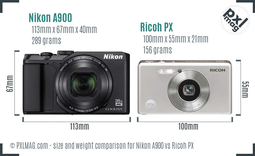 Nikon A900 vs Ricoh PX size comparison