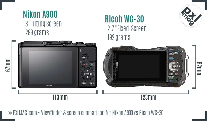 Nikon A900 vs Ricoh WG-30 Screen and Viewfinder comparison Nikon A900 vs Ricoh WG-30 Screen and Viewfinder comparison