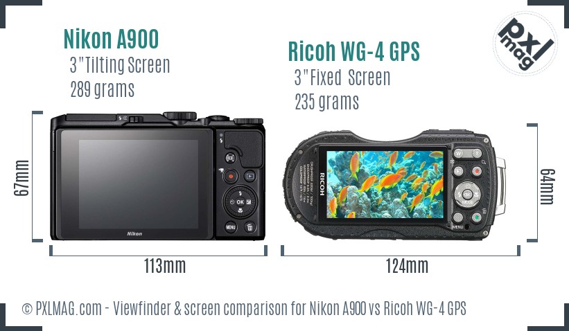 Nikon A900 vs Ricoh WG-4 GPS Screen and Viewfinder comparison