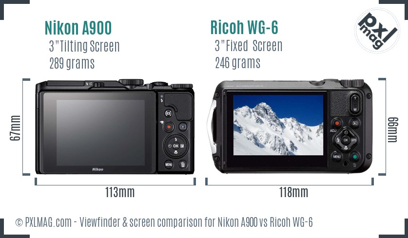 Nikon A900 vs Ricoh WG-6 Screen and Viewfinder comparison