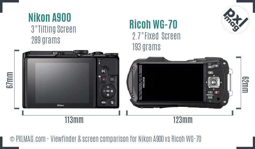 Nikon A900 vs Ricoh WG-70 Screen and Viewfinder comparison