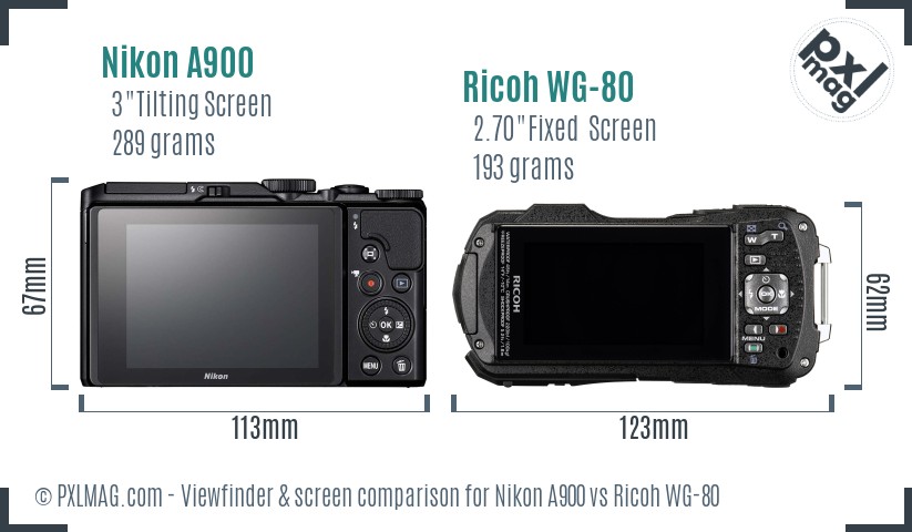 Nikon A900 vs Ricoh WG-80 Screen and Viewfinder comparison