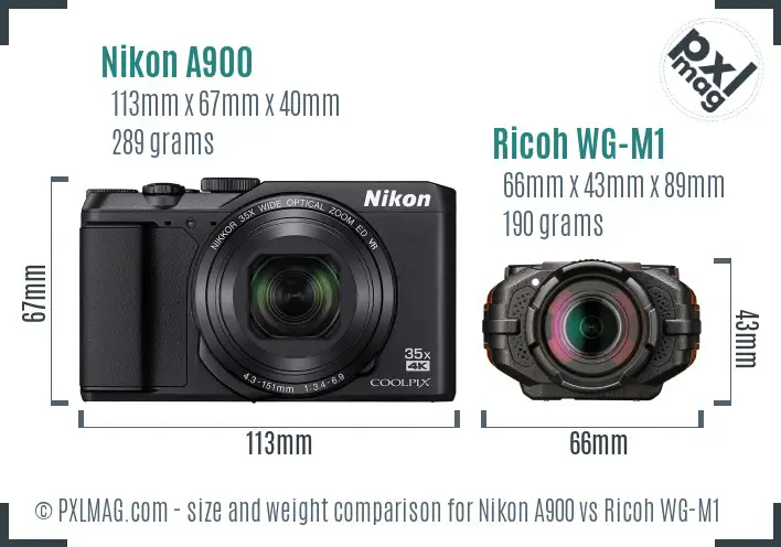 Nikon A900 vs Ricoh WG-M1 size comparison Nikon A900 vs Ricoh WG-M1 size comparison