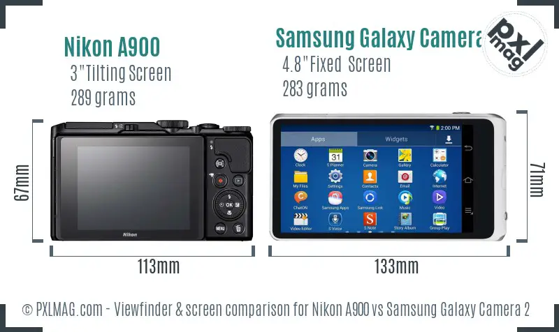 Nikon A900 vs Samsung Galaxy Camera 2 Screen and Viewfinder comparison