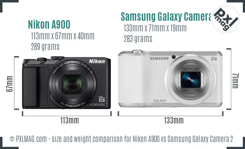 Nikon A900 vs Samsung Galaxy Camera 2 size comparison