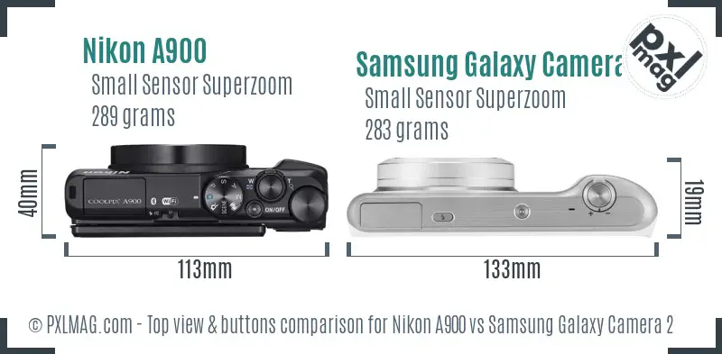 Nikon A900 vs Samsung Galaxy Camera 2 top view buttons comparison