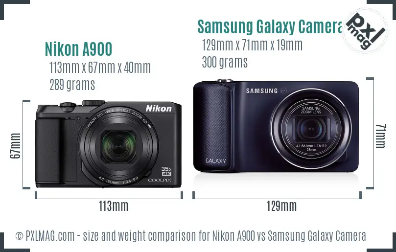 Nikon A900 vs Samsung Galaxy Camera size comparison