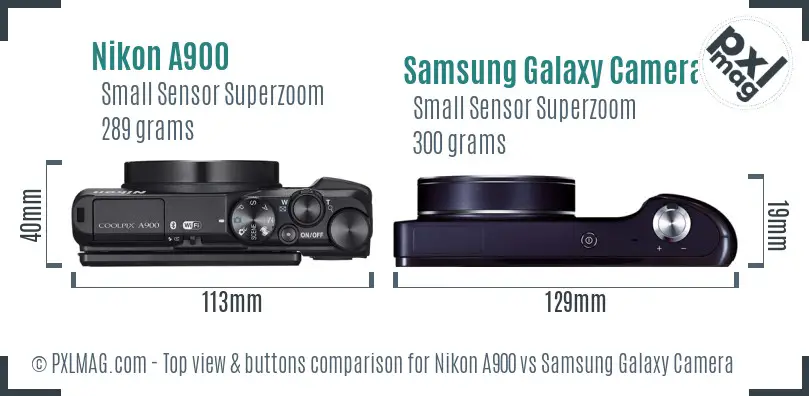 Nikon A900 vs Samsung Galaxy Camera top view buttons comparison