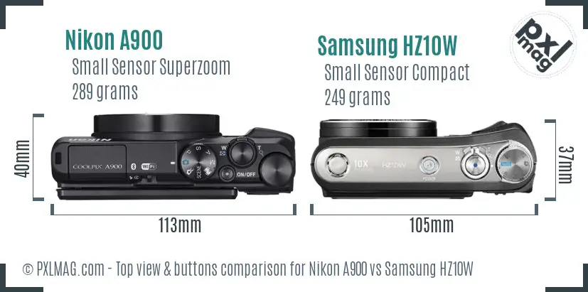 Nikon A900 vs Samsung HZ10W top view buttons comparison