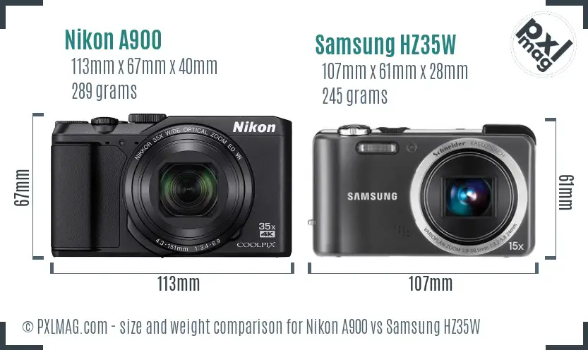 Nikon A900 vs Samsung HZ35W size comparison