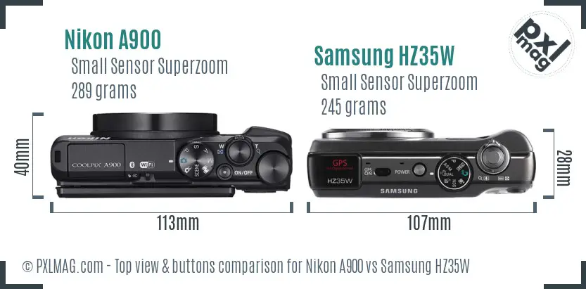 Nikon A900 vs Samsung HZ35W top view buttons comparison