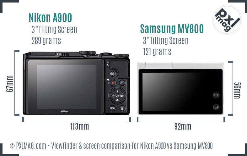 Nikon A900 vs Samsung MV800 Screen and Viewfinder comparison