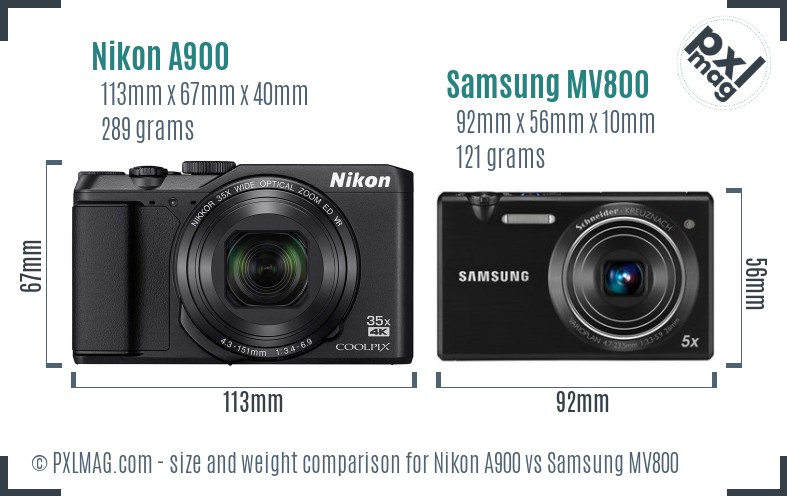 Nikon A900 vs Samsung MV800 size comparison