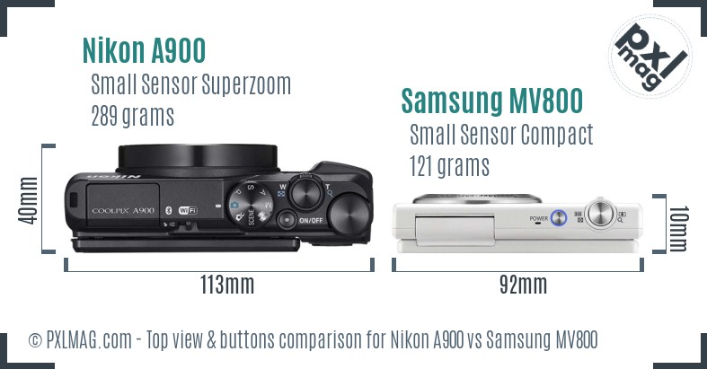 Nikon A900 vs Samsung MV800 top view buttons comparison