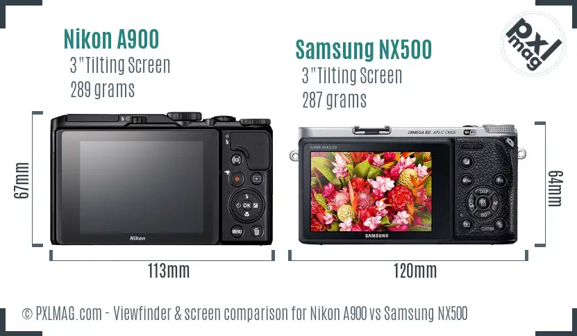 Nikon A900 vs Samsung NX500 Screen and Viewfinder comparison