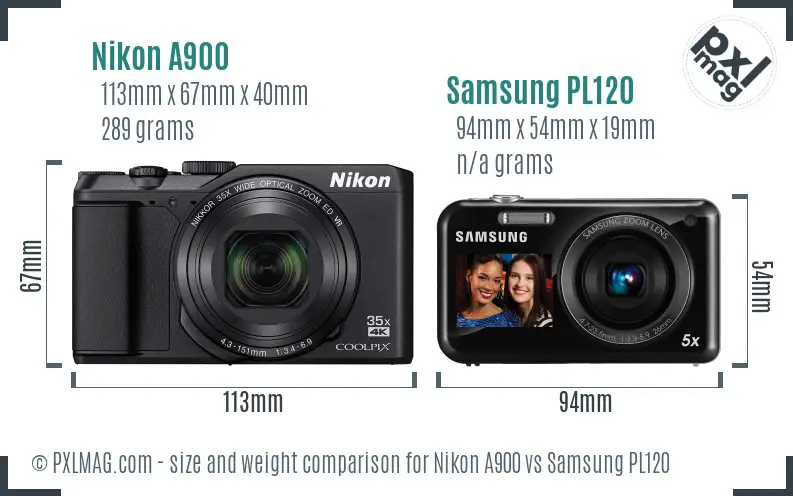 Nikon A900 vs Samsung PL120 size comparison