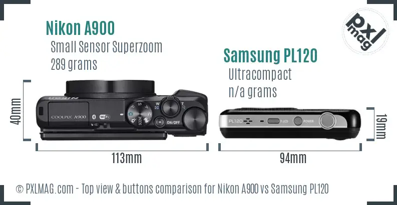 Nikon A900 vs Samsung PL120 top view buttons comparison