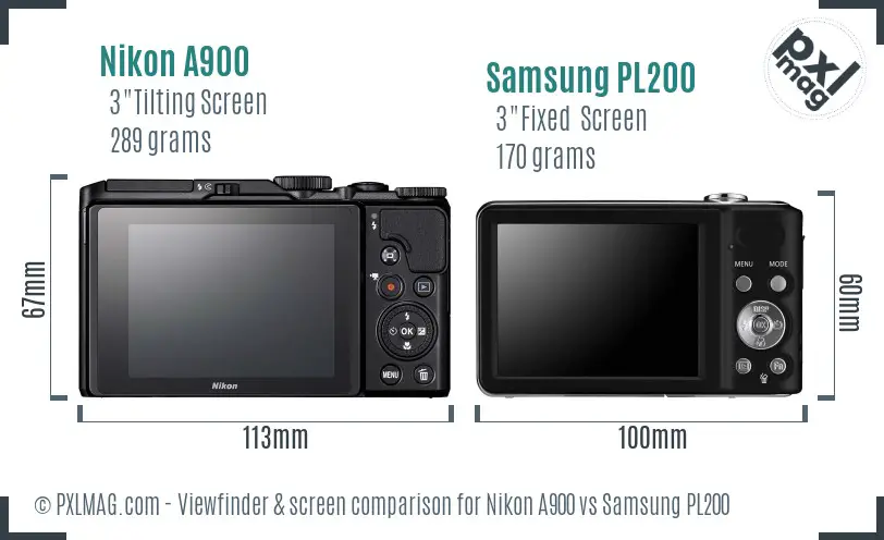 Nikon A900 vs Samsung PL200 Screen and Viewfinder comparison