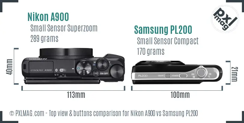 Nikon A900 vs Samsung PL200 top view buttons comparison