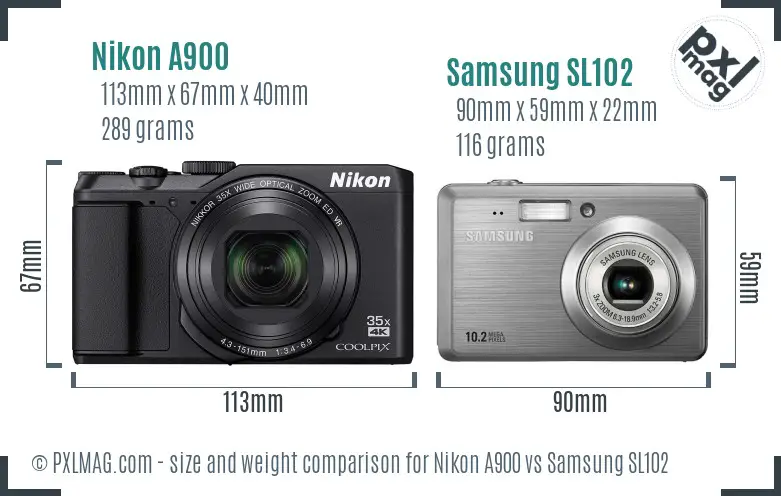 Nikon A900 vs Samsung SL102 size comparison