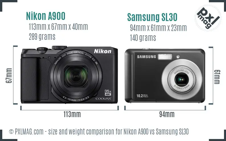 Nikon A900 vs Samsung SL30 size comparison Nikon A900 vs Samsung SL30 size comparison