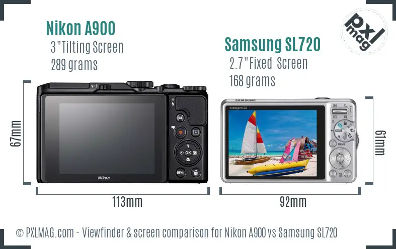 Nikon A900 vs Samsung SL720 Screen and Viewfinder comparison