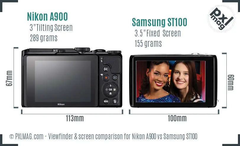 Nikon A900 vs Samsung ST100 Screen and Viewfinder comparison