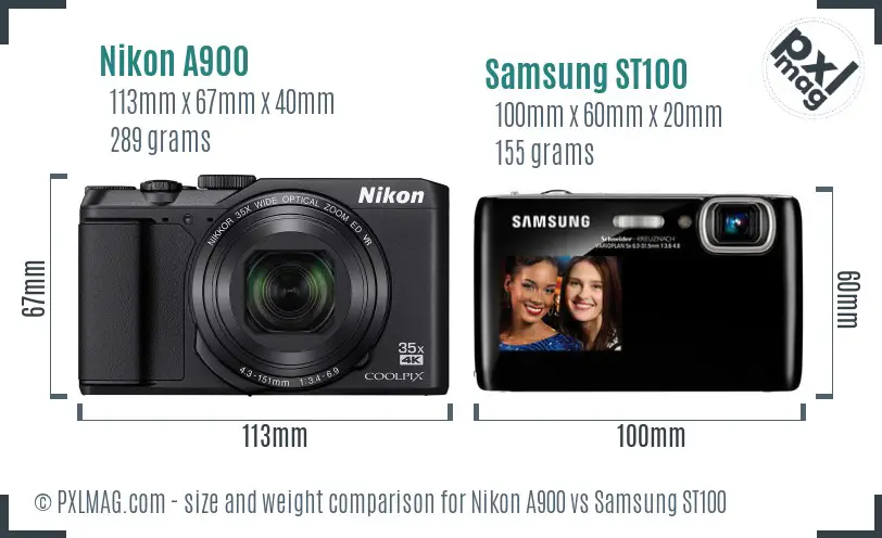 Nikon A900 vs Samsung ST100 size comparison