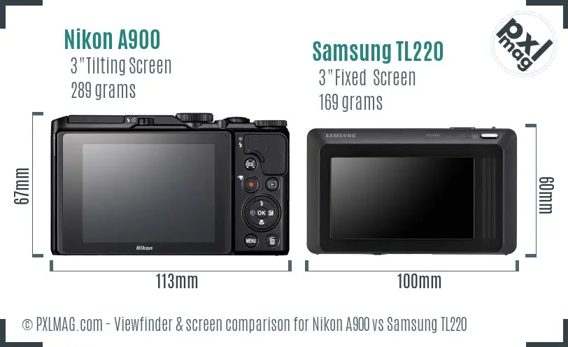 Nikon A900 vs Samsung TL220 Screen and Viewfinder comparison