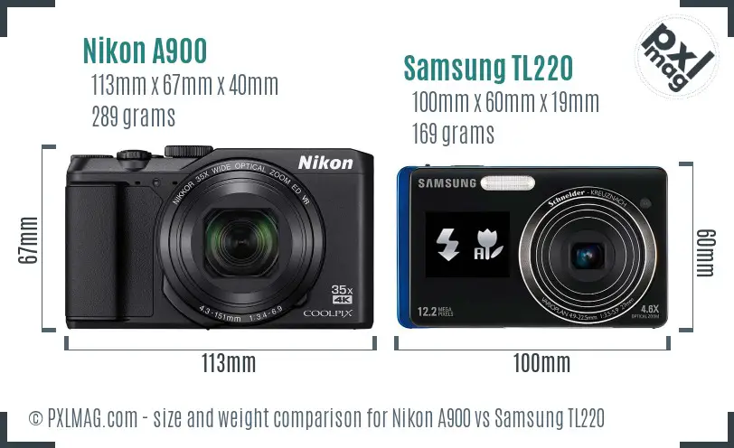 Nikon A900 vs Samsung TL220 size comparison