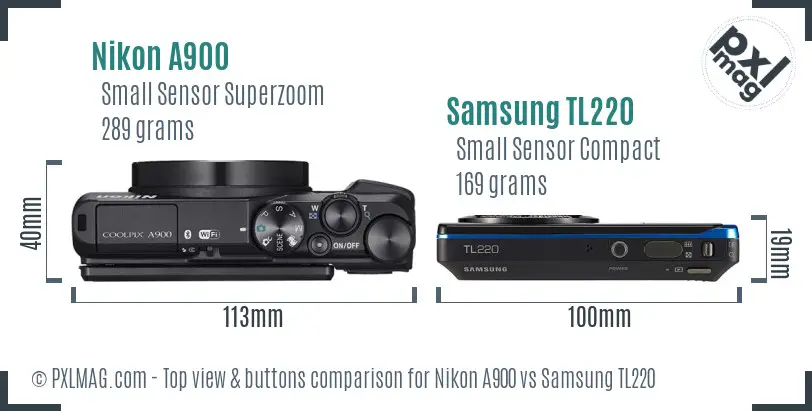 Nikon A900 vs Samsung TL220 top view buttons comparison