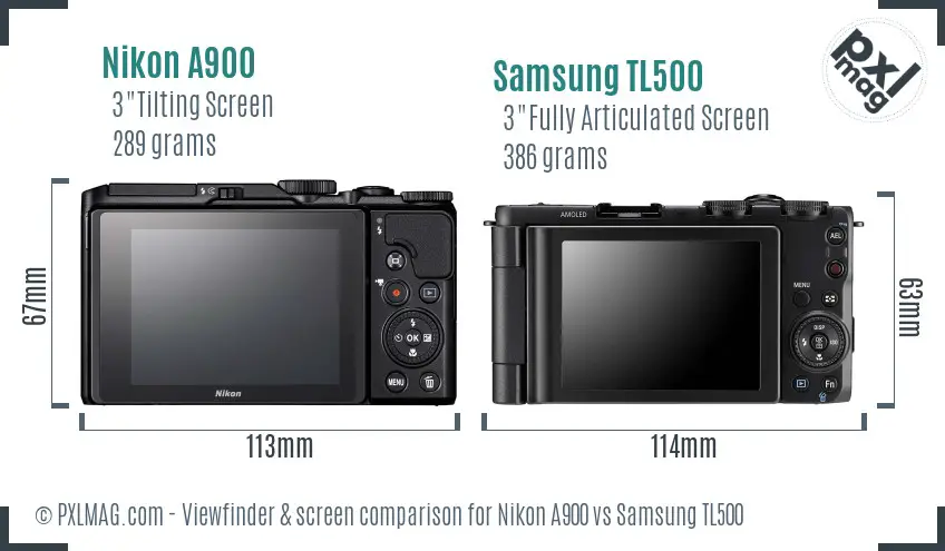 Nikon A900 vs Samsung TL500 Screen and Viewfinder comparison