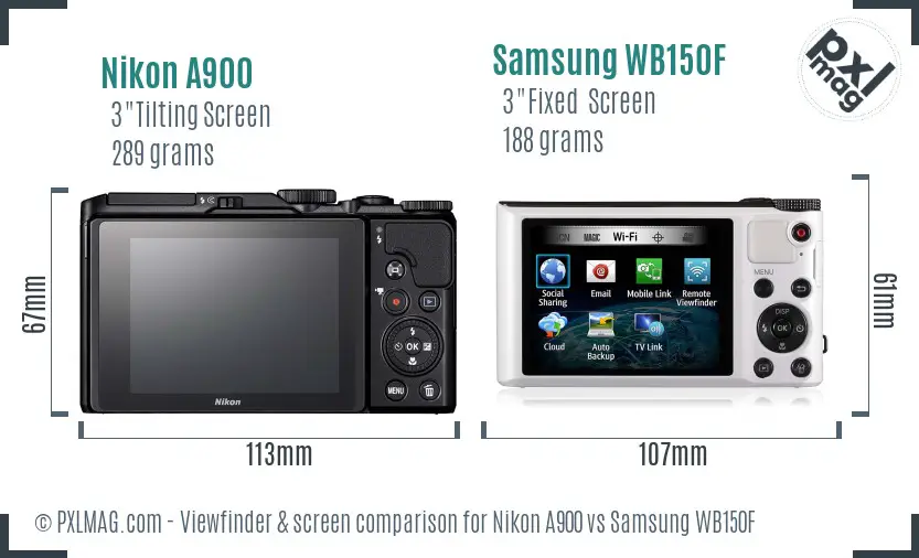 Nikon A900 vs Samsung WB150F Screen and Viewfinder comparison