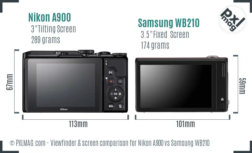 Nikon A900 vs Samsung WB210 Screen and Viewfinder comparison